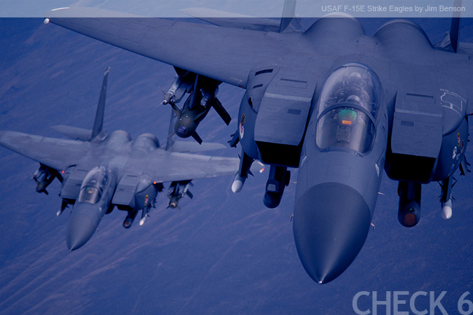 US Air Force F-15E Strike Eagle Flying in Formation - by Jim Benson